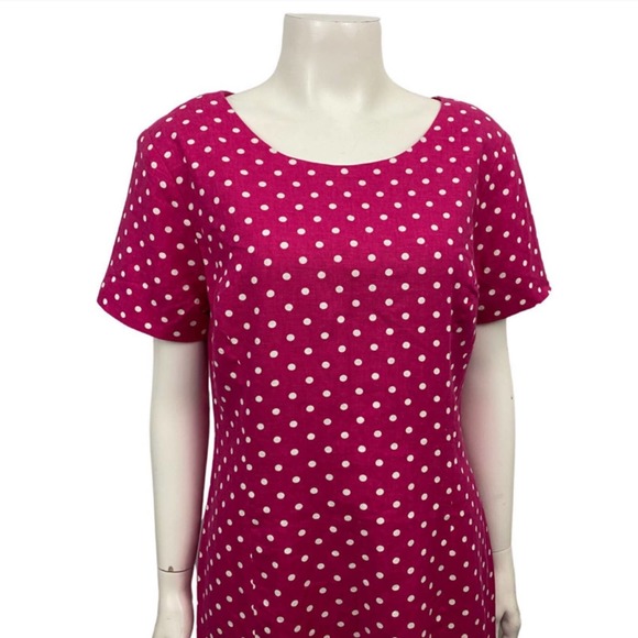 Deadstock Vintage Barbie Pink Polka Dot Linen Short Dress / Size 12 - Picture 2 of 4
